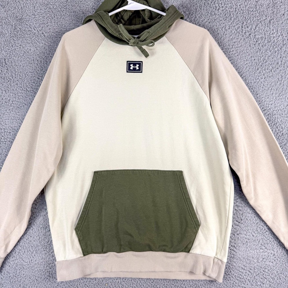 Under Armour Mens Rival‎ Fleece Hoodie Medium Pullover Tan Olive 1383095